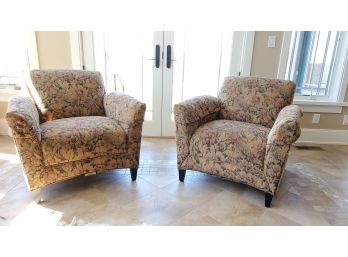 Pair Of Contemporary Club Chairs - Floral Tapestry AS-IS