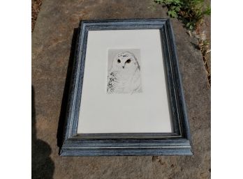 Framed Snow Owl Etching, Signed