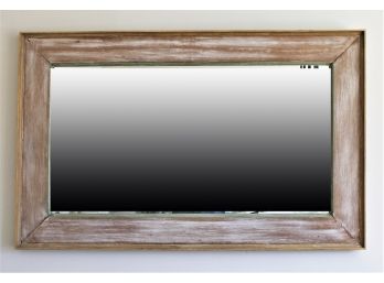Handsome Custom Made In Tiradentes Minas Gerais Brazil - Whitewashed Rustic Wood Framed Large Oblong Mirror