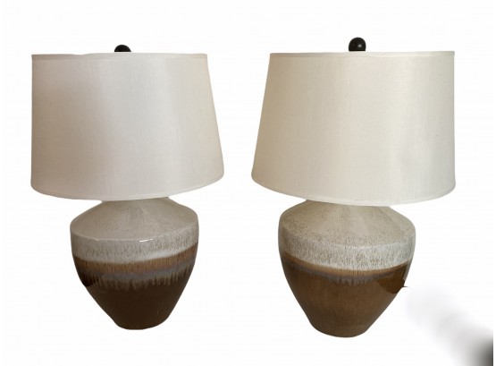 Pair Of MCM Style Pottery Lamp
