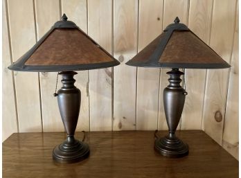 Nice Pair Of Metal Lamps With Metallic Shades