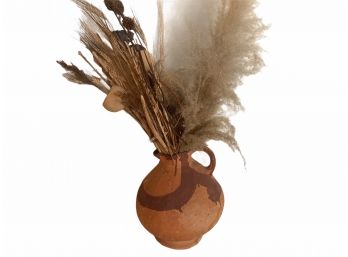 Handle Pottery Pitcher Jar With Dried Foliage