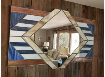 Large Vintage Stained Glass Mirror  - Almost 5 Ft Long. 56' X 36'