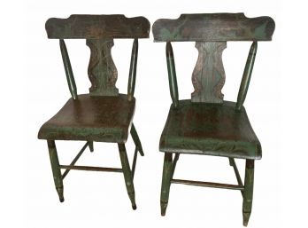 Antique Pair Of Painted Wood Chairs