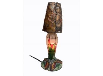 Interesting Small Stained Glass Style Lamp With Copper Shade