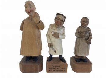Trio Of Vintage Hand Carved Wood Dentist Figures By ANRI