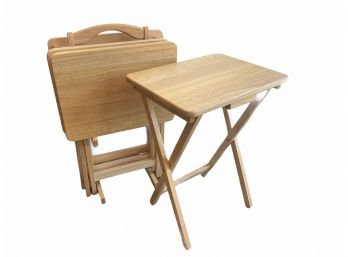 Quality Oak Folding Snack Tables