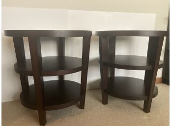 Two Round Espresso Accent Table  With Shelves