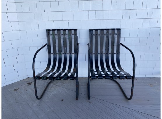 Vintage - Pair - Metal Slat Contoured Chairs