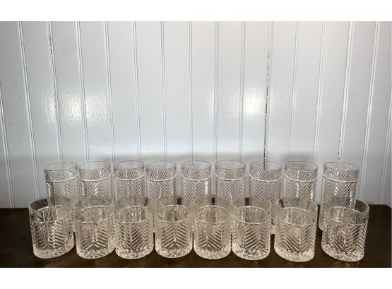 Ralph Lauren Crystal Old Fashioned Herringbone (9) High Ball  And (8) Low Ball Glasses - Retail For Over $500