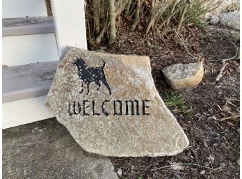 Debossed And Painted Dog Motif Welcome Stone - Heavy Granite Block