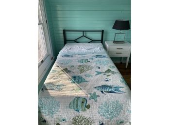Metal Headboard Twin Size Trundle Bed With Like New Mattresses And Linens