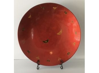 Oriental Large Red & Black Lacquered Plate On Stand