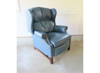 Century Blue Leather Recliner With Nail Head Accents