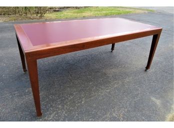 Modern Library Wine Leather Top Table With Wheels
