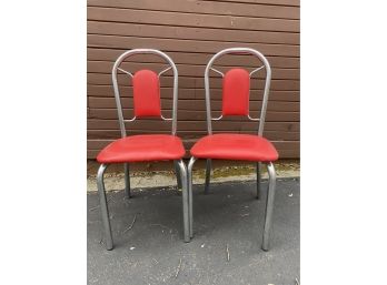 Pair Of Vintage Red Vinyl & Chrome Chairs