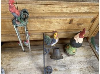 Collection Of Roosters - Dinner Bell, Chimes, Statue