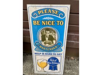 Vintage Wood Pabst Blue Ribbon Beer Bartender Sign