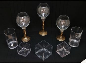 Set Of 8 Clear Glass Candleholders/Vases