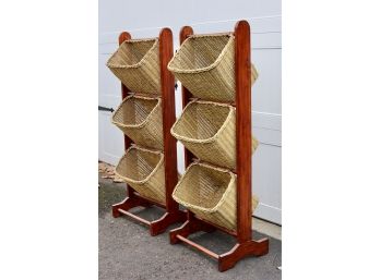 Set Of 2 Three Tier Wicker Basket Shelves