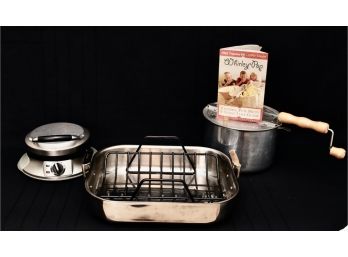 CUISINART Waffle Maker ALL CLAD Roasting Tray And WHIRLEY Corn Popper ALL STAINLESS STEEL