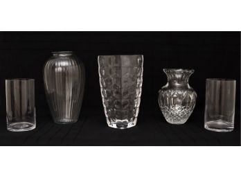 Set Of 5 Clear Glass Vases