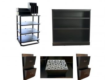 Collection Of 8 BALLARD DESIGNS Modular Black Shelf Cabinet And Accessories