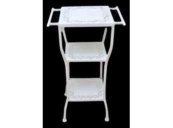 White Painted Metal Accent Table With Handles