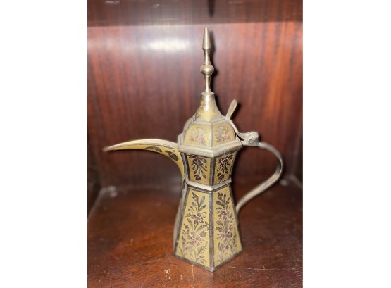 Saudi Arabia Antique Engraved Brass Hexagon Coffee Pot