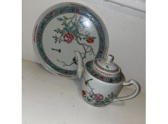Pretty Hand Painted Teapot And Matching Dish