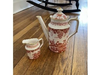 Royal Crown Derby ~ Red Aves ~ Coffee Pot And Creamer
