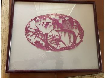 Beautiful Framed Vintage Asian Silhouette Bird And Flowers