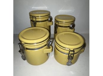 Set Of 4 Ceramic Yellow Canisters