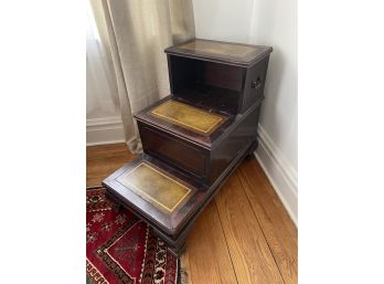 Antique Mahogany Library Steps With Shelf And Storage