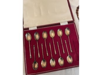 Beautiful Antique Silver Plate Spoons In Presentation Box