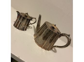 Antique Ornate Engraved Tea Pot And Creamer