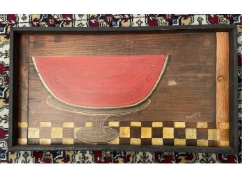 Nice Vintage Folk Art Watermelon Signed Wood Tray