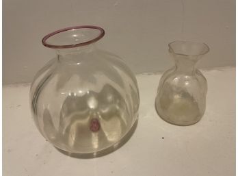 2 Handblown Vintage Glass Vases