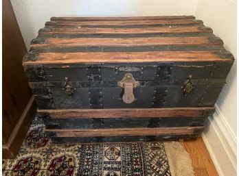 Banded Antique Wood Trunk
