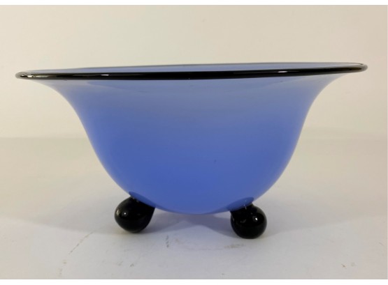 Blue Art Deco Glass Footed Bowl, Probably Czechoslovakian