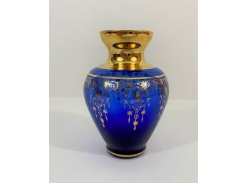 Cobalt Blue Vase W/ Gold Embellishments