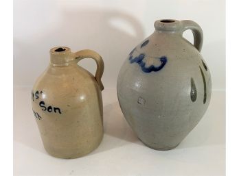 Two Stoneware Jugs Including Fort Edwards S. Weiner Roundout, NY