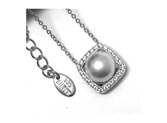 925 Sterling Silver 7mm Pearl & 0.35ct Diamonique Necklace