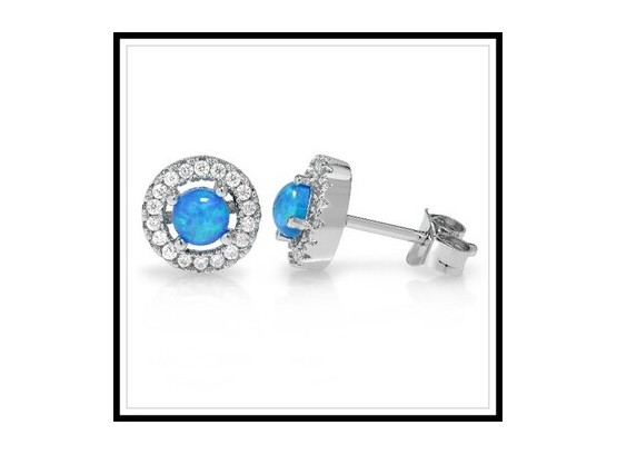 1.12ctw Beautifully Created Fine Blue Opal Earrings With Gold Overlay