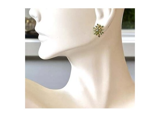 925 Sterling Silver & 18k Yellow Gold Overlay Emerald Earrings