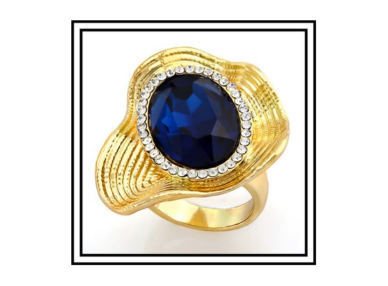 12.50ctw Created Blue & White Sapphire Ring 18k Overlay Size 7