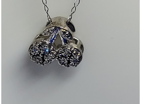 Sterling Silver Necklace With Cherry Pendant And Diamond Accents
