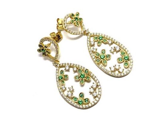 925 Sterling Silver, 1.25ctw Emerald & White Diamonique Earrings