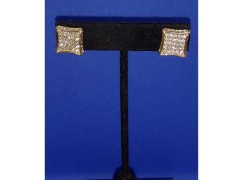 Fashion Gold Tone Square Earrings With Clear Stones