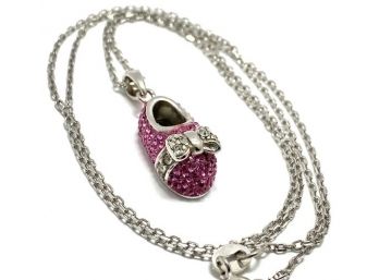 925 Sterling Silver, 1.10ct Pink & White Swarovski Crystal 'Baby Boot' Necklace